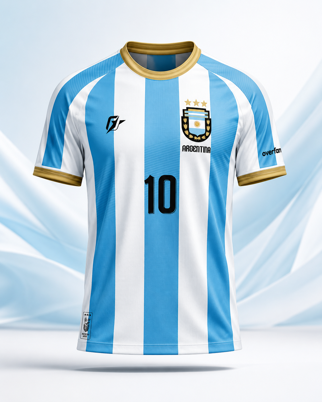 Camiseta com filtro UV da seleção argentina listrada azul-celeste e branca com número 10