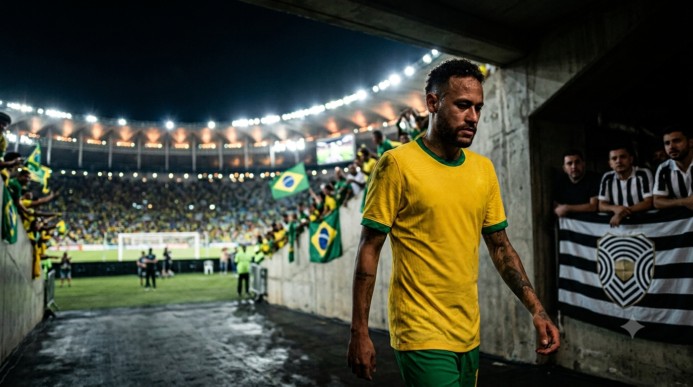 Neymar caminhando por um túnel de estádio após deixar a Seleção Brasileira
