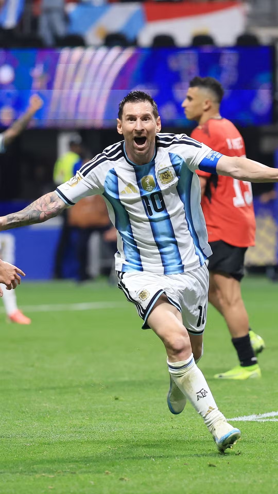 Lionel Messi comemora gol da Argentina contra o Egito nas oitavas da Copa do Mundo 2026
