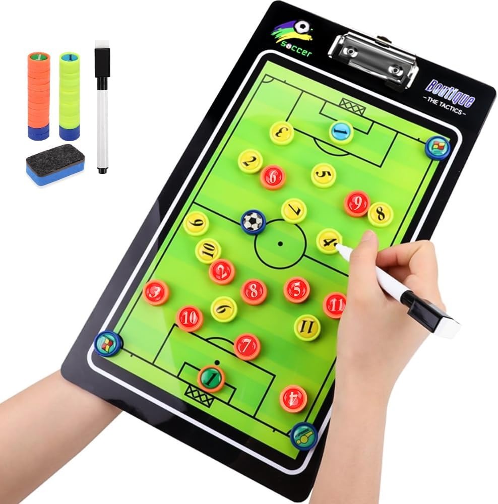Prancheta tática magnética de futebol com peças coloridas