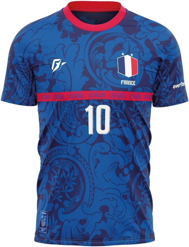 Camiseta azul da França estilo torcedor retrô Les Bleus número 10