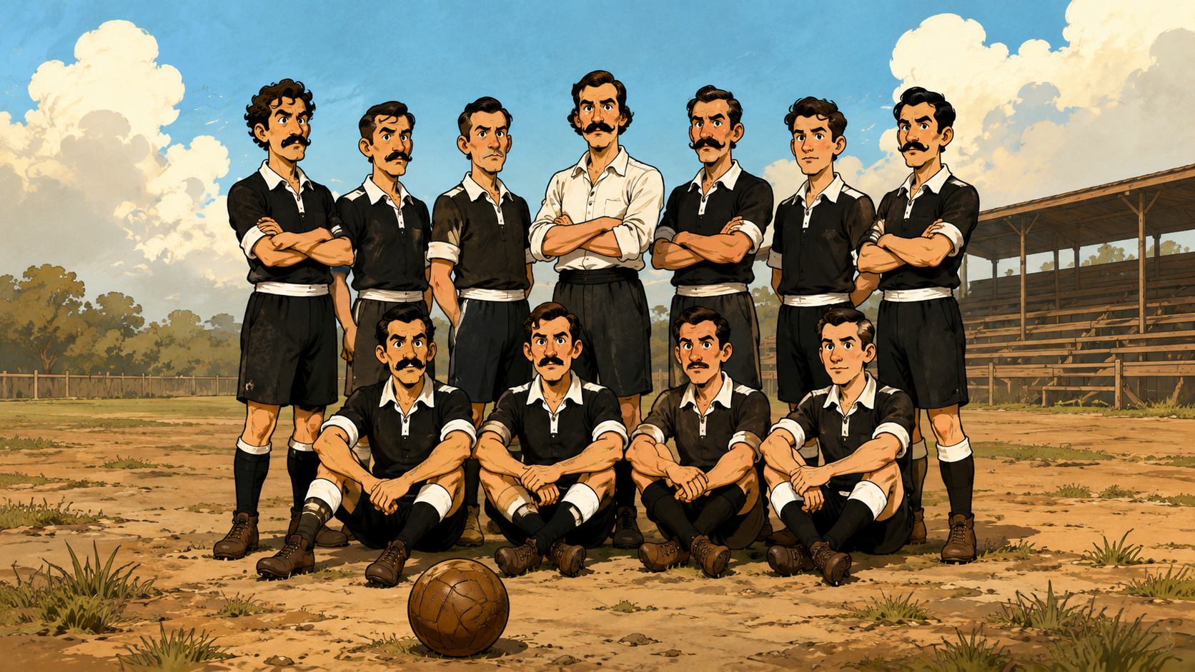 Ilustração dos Camisas Negras do Vasco em 1923 posando em campo