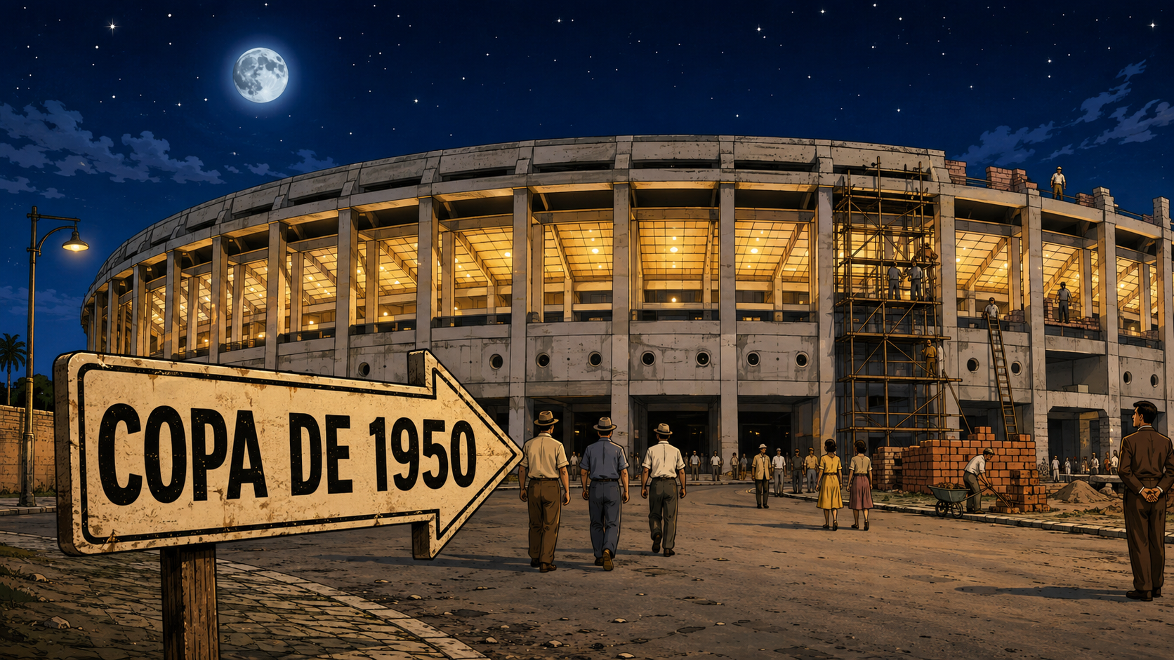 Ilustração do Maracanã em construção para a Copa do Mundo de 1950