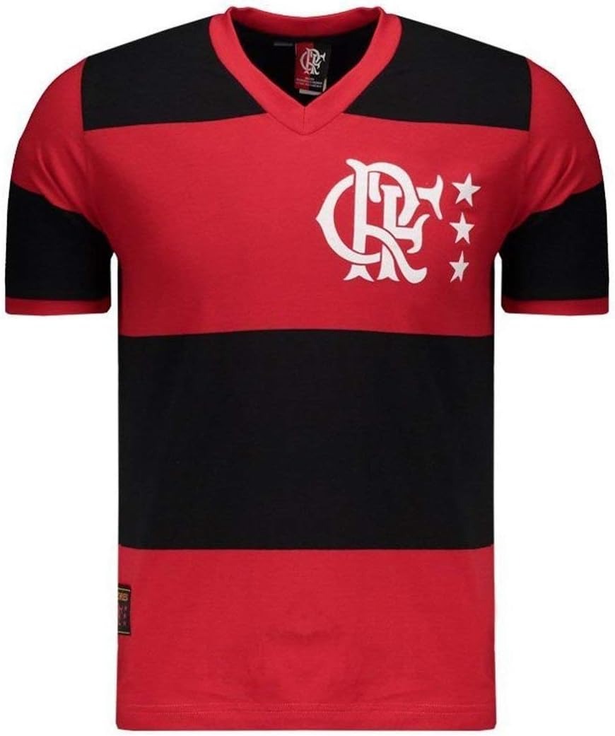 Camisa retrô do Flamengo Libertadores CRF masculina da Braziline, listrada vermelha e preta com gola V