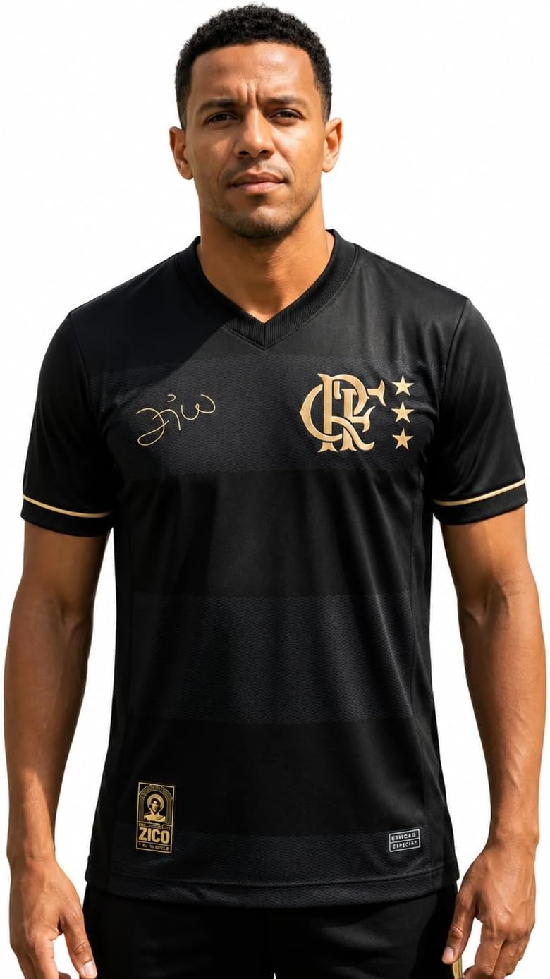 Camisa Flamengo retrô Volta Zico preta e dourada