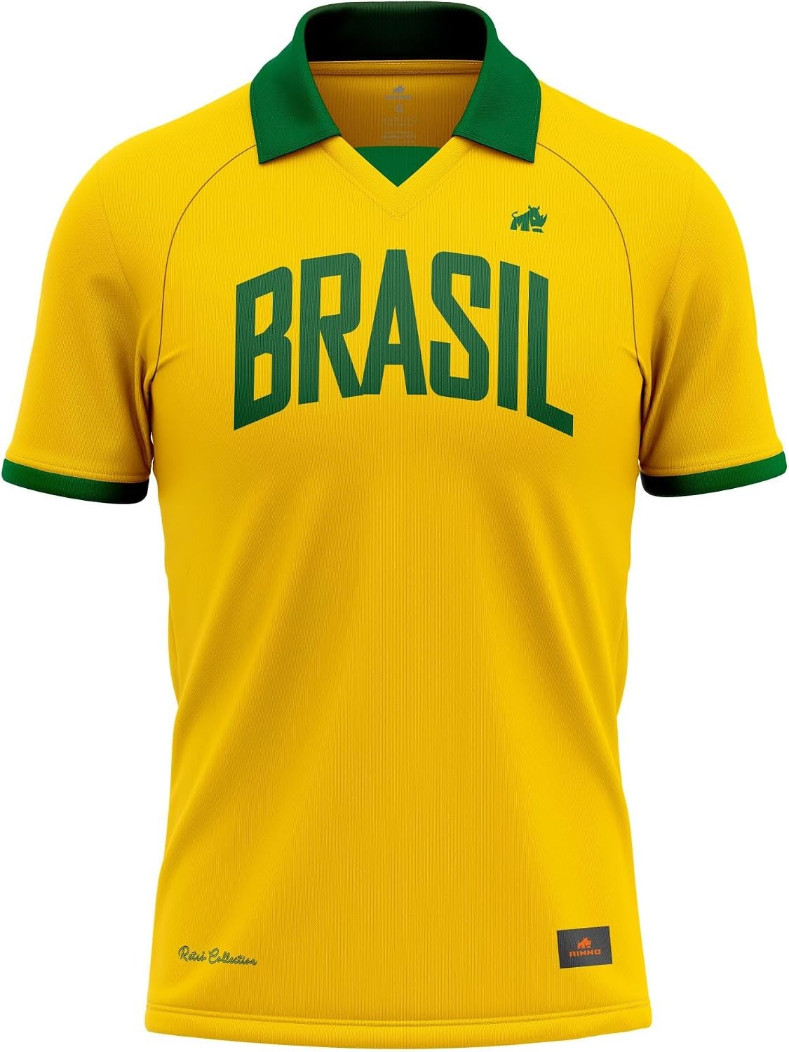 Camisa Brasil Retrô RINNO CLASS amarela com gola verde